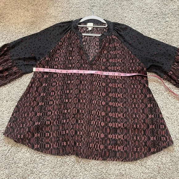 Roan + Ryan Annabelle V Neck Womens Blouse Size Large Animal Print Long Sleeve - Picture 11 of 12